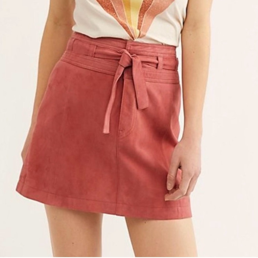 Free People Living for Love Goat Leather Mini Skirt –Pink / Dusty Rose – Size 10